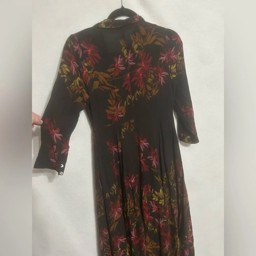 Rare Free People After The Storm Black Red Floral Print Boho Maxi Shirt Dress 4